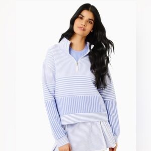 Addison Bay JV Quarter Zip Sweatshirt Super white Violet Stripe Medium NWOT
